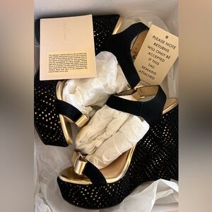 Black/gold suede/mirror leather Jimmy Choo wedges.size 36 1/2.
